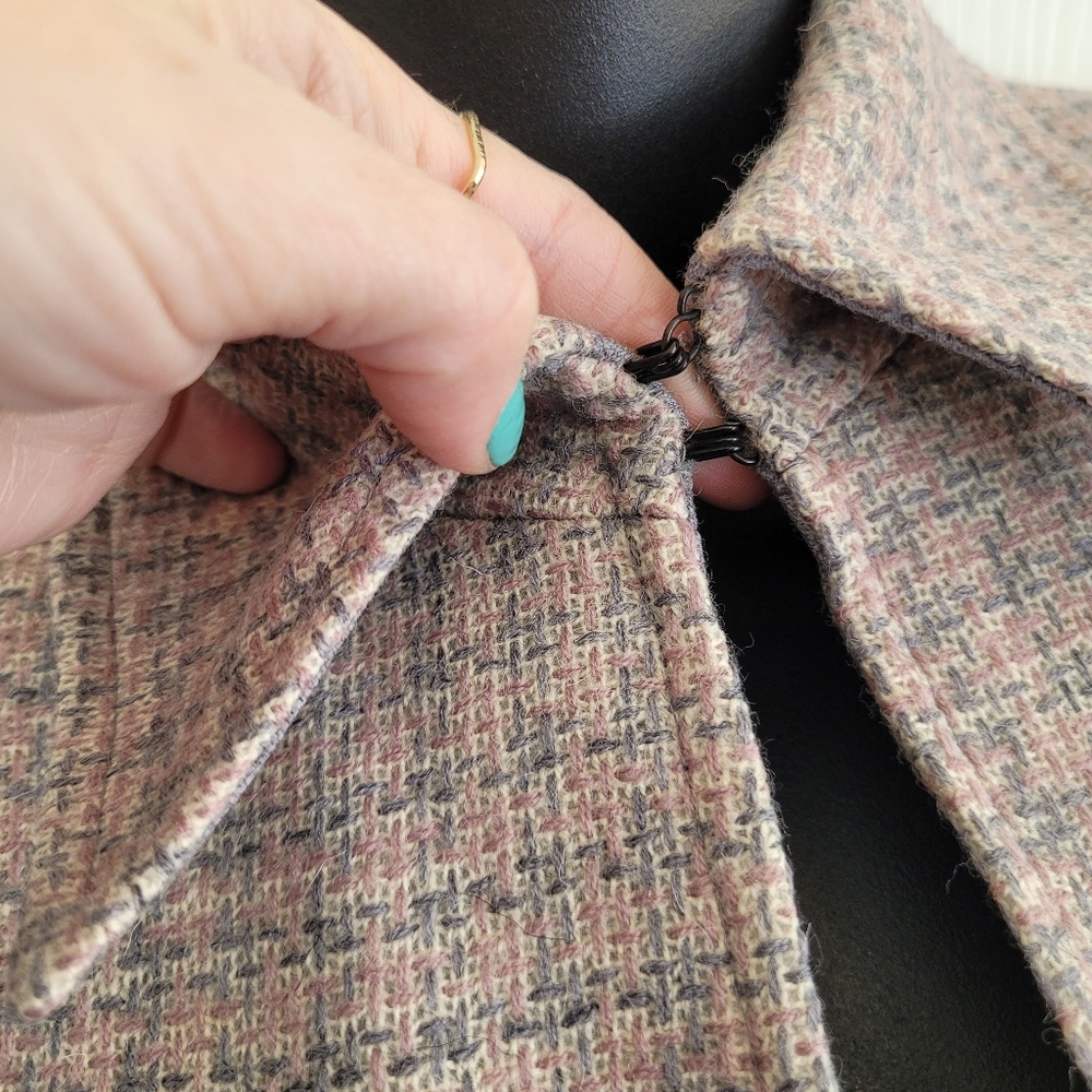 100% Wool Pink Plaid Duster Trench Car Jacket Size 6 By Harve Benard - Picture 7 of 12